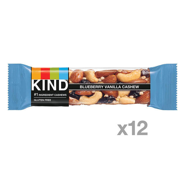KIND Bars, Blueberry Vanilla & Cashew, Gluten Free, Low Sugar, 1.4Oz, 12 Count