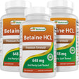 3 Pack Best Naturals Betaine HCL 648 Mg 250 Capsules