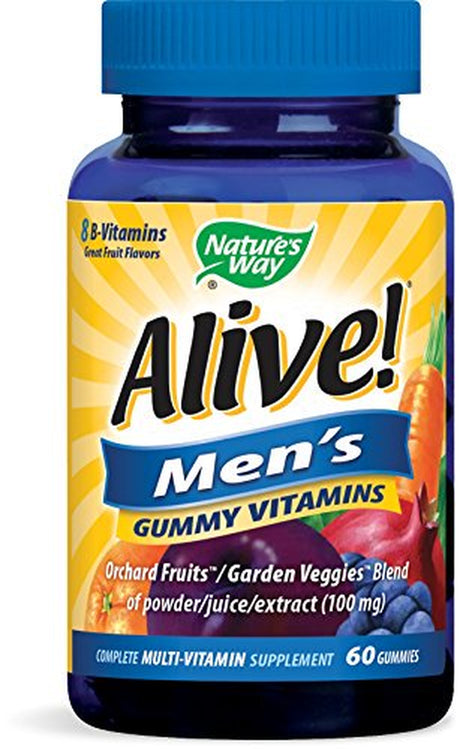 Alive! Men'S Gummy Vitamin, Complete Multi-Vitamin Supplement with Orchard Fruits/Garden Veggies Blend of Powder/Juice/Extract, 60 Gummies.