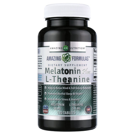 Amazing Formulas Melatonin plus L-Theanine 10Mg 120 Tablets Supplement