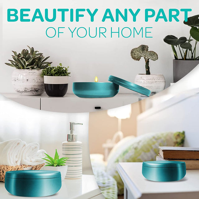 Hearts & Crafts Candle Tin Jars - 16Oz Teal Metal Tin Cans with Lids, 12-Pack - for Small Tins for Candle Making, Arts & Crafts, Storage, Gifts, and More