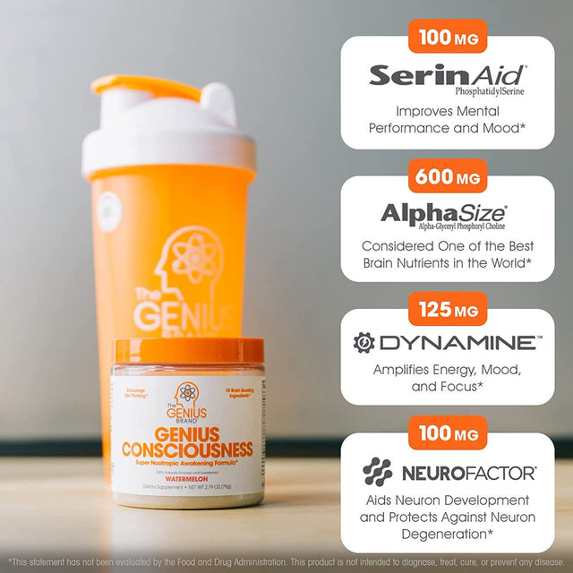 Nootropic Brain Supplement Powder - Boost Focus, Cognitive Function & Memory Booster, Watermelon, Genius Consciousness by the Genius Brand