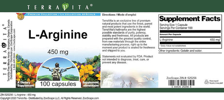 L-Arginine - 450 Mg (100 Capsules, ZIN: 525256)