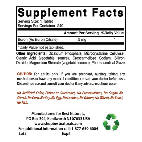 3 Pack Best Naturals Boron 5 Mg 240 Tablets | Boron Supplements Support Healthy Hormonal Balance and Bone Strength