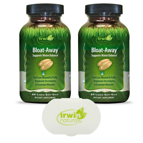 Irwin Naturals Bloat Away Relief Water Balance Support 60 Ct - 2 PACK + Pill Box