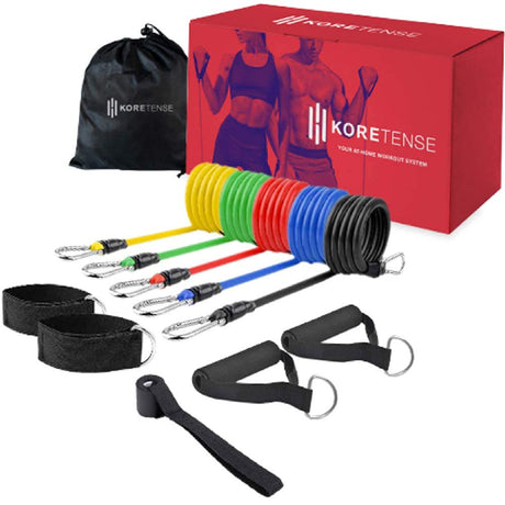 Kore Tense Resistance Tubes - 11Pc Resistance Bands Set with 5 Different Strength Level Bands