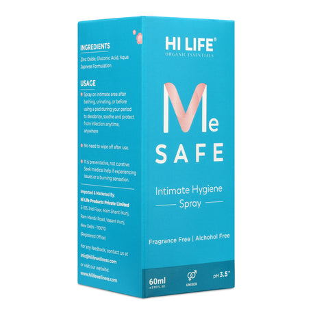 Hi Life Intimate Spray|Feminine Wash|Odor Spray|Intimate Hygiene Spray|Intimate Wash Enriched with Zinc Gluconate|Prevents from Vaginal Itching, Dryness, Bad Odor, Irritation & Rashes -(2 Fl Oz/60 Ml)