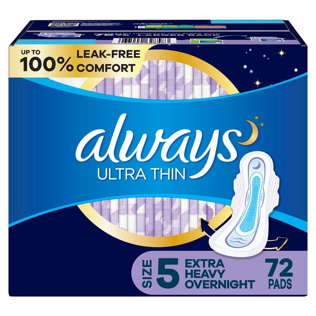 Always Ultra Thin Overnight Pads, Unscented - Size 5 (72 Ct.)