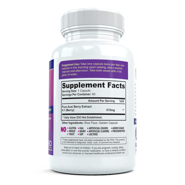 All Natural Acai Berry Supplement | Maximum Strength Vitamin to Boost Metabolism | Acai Berry Cleanse for Detoxification & Weight Loss, 60 Capsules