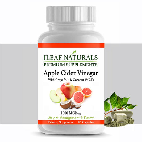 Ileaf Naturals Apple Cider Vinegar with Mother, Grapefruit & MCT - 60 Veggie Capsules