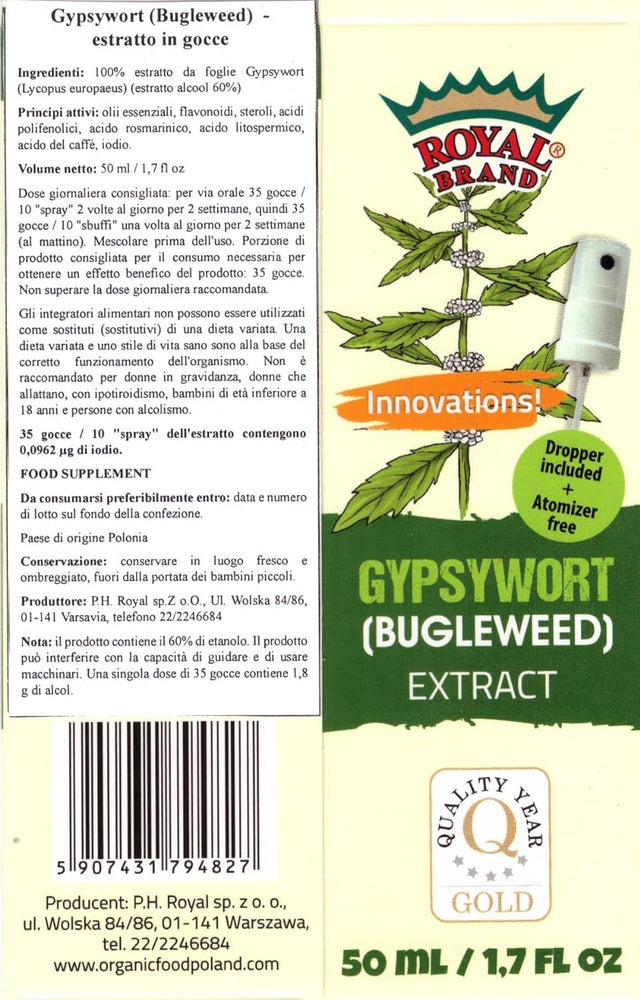 Gypsywort (Bugleweed) Extract 50 Ml (1.7 Fl Oz.) Glas Bottle, Innovations, Dropper Included+ Atomizer Free