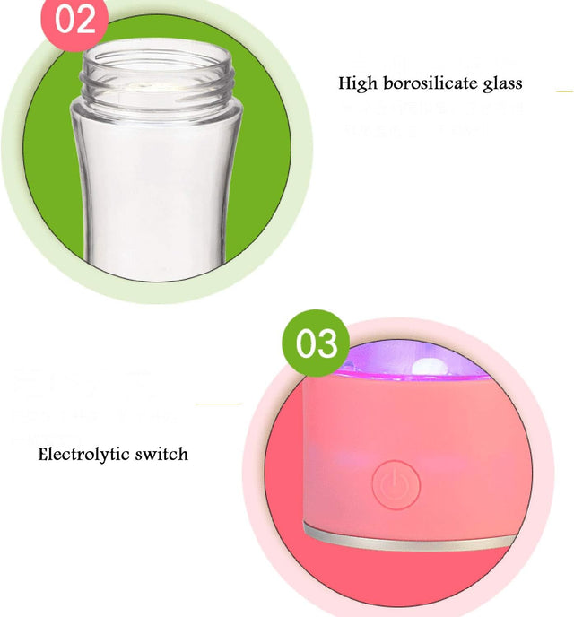 Portable 3 Minute Hydrogen-Rich Water Bottle Rechargeable High Concentration Hydrogen Generator Glass Bottle Anti-Aging Anti-Oxidation Alkaline Water Generator, 260Ml