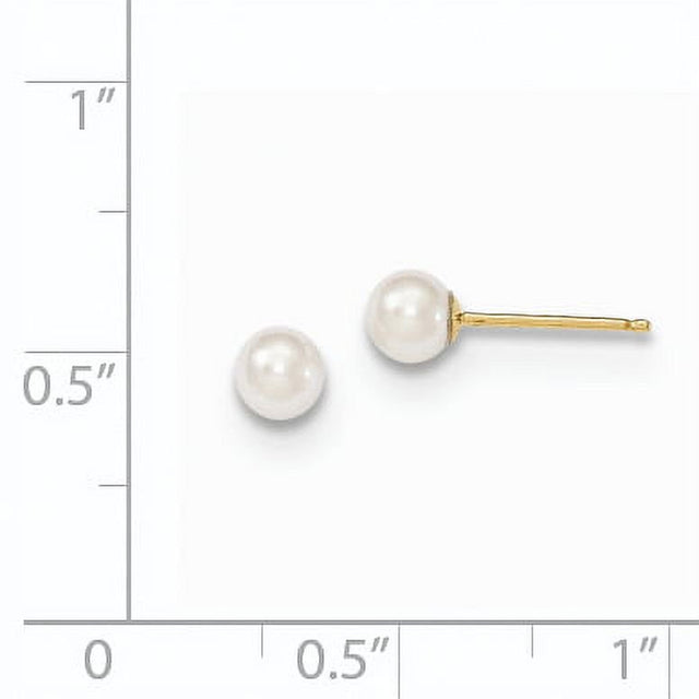 14K 4-5Mm round White Saltwater Akoya Cultured Pearl Stud Post Earrings XF491E
