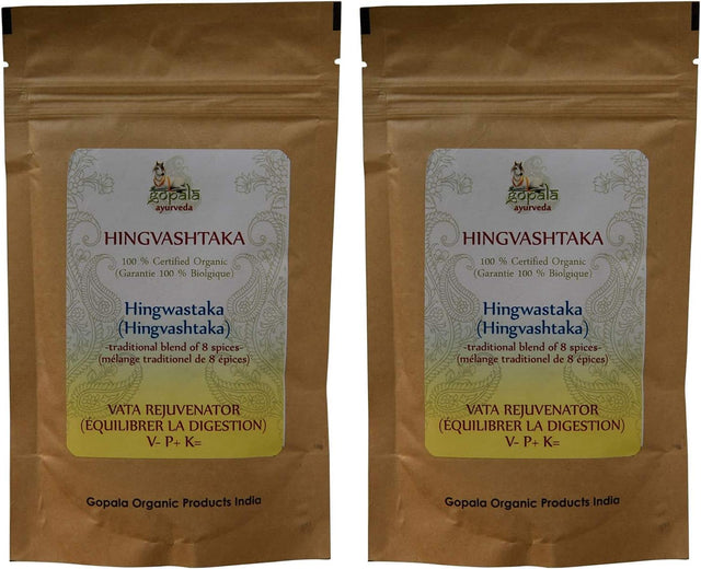 HINGVASHTAK Powder (USDA Certified Organic) Ayurvedic Herb Powder - 100G Zip Lock Pouch (Pack of 2) by Gopala Ayurveda