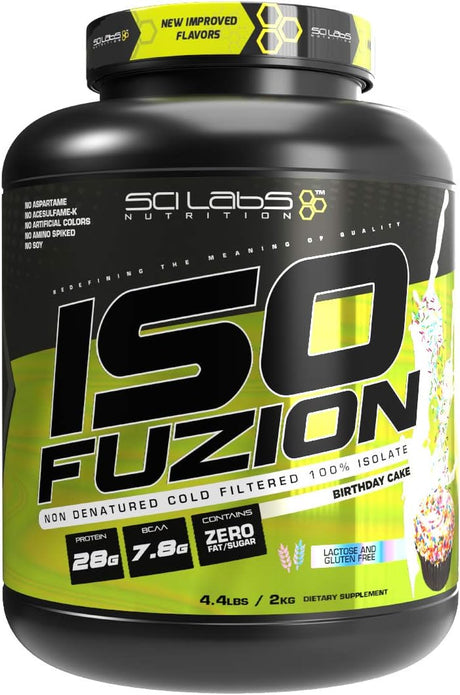 Iso Fuzion 100% Whey Isolate by Scilabs Nutrition | 28G Non Denatured Protein Powder, Birthday Cake Flavor, 4.4Lb