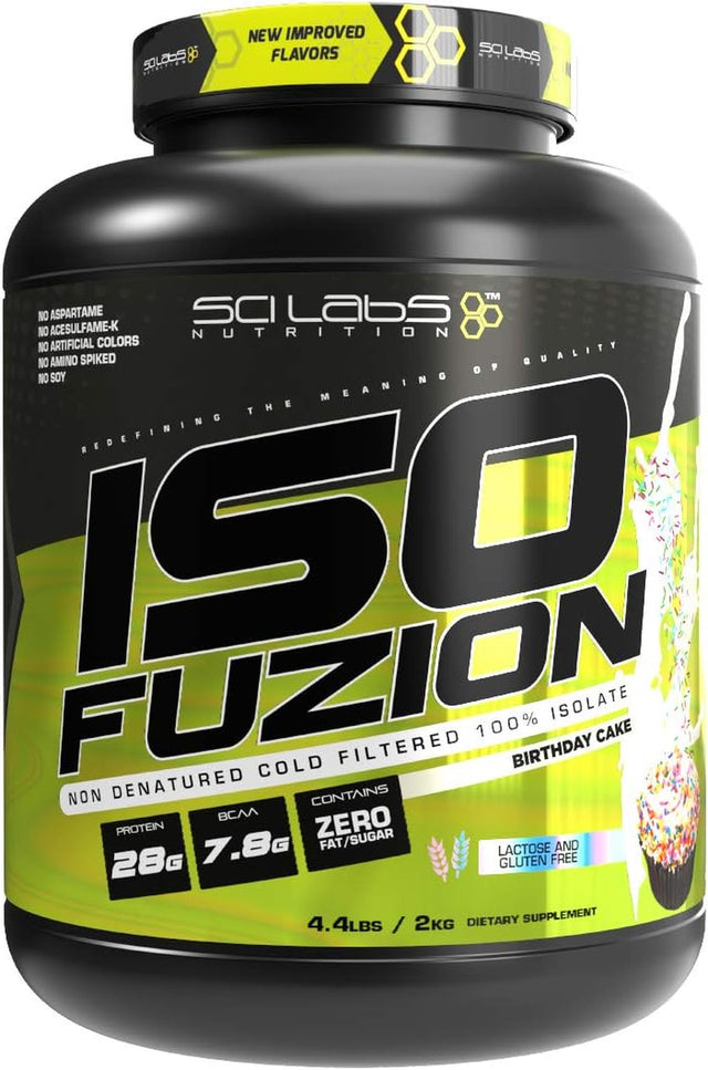 Iso Fuzion 100% Whey Isolate by Scilabs Nutrition | 28G Non Denatured Protein Powder, Birthday Cake Flavor, 4.4Lb