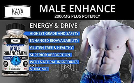 Kaya Naturals Male Enhancement Pill, Boost Testosterone, Endurance Increased Libido Drive & Stamina Vitamin Supplement - 60 Count