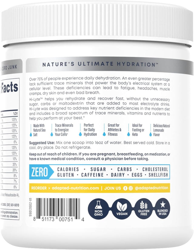 Hi-Lyte Lemonade Electrolyte Powder, Daily Hydration Supplement Drink Mix, 90 Servings | Sugar-Free, 0 Calories, 0 Carbs | No Maltodextrin. Gluten-Free | Supports Keto | Light Refreshing Flavor