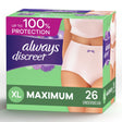 Always Discreet, Postpartum Incontinence Underwear for Women, Maximum, XL, 26 Ct
