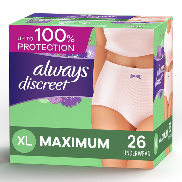 Always Discreet, Postpartum Incontinence Underwear for Women, Maximum, XL, 26 Ct