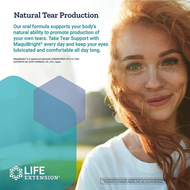 Life Extension Tear Support with Maquibright 60Mg - Maqui Berry Extract Eye Health Supplement for Dry Eyes - Tear Production Formula - Non-Gmo, Gluten-Free, Vegetarian - 30 Capsules
