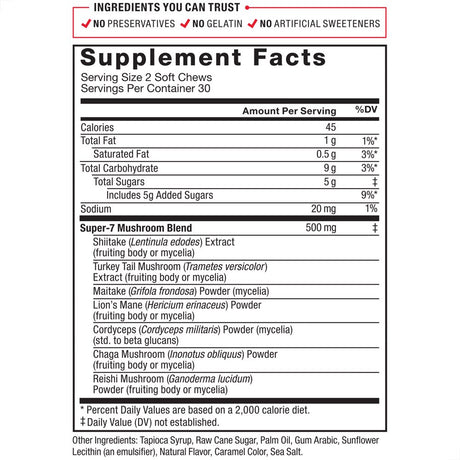Force Factor Modern Mushrooms Soft Chews, Mushroom Supplement to Support Energy, Focus, Immunity, & Digestion with Cordyceps, Turkey Tail, Chaga, Reishi, & Lion’S Mane, Cinnamon Roll, 60 Soft Chews