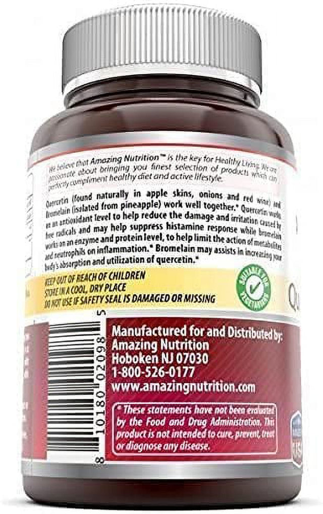 Amazing Nutrition Quercetin 800 Mg with Bromelain 165 Mg Veggie Capsules (120 Count (Pack of 3)) - Anti-Oxidant and Anti-Inflammatory Properties - Supports Heart, Joints and Respiratory Health