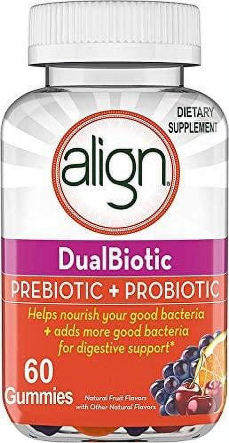Align Dualbiotic, Prebiotic + Probiotic for Men and Women, Help Nourish and Add Good Bacteria for Digestive Support, Natural Fruit Flavors, 60 Gummies