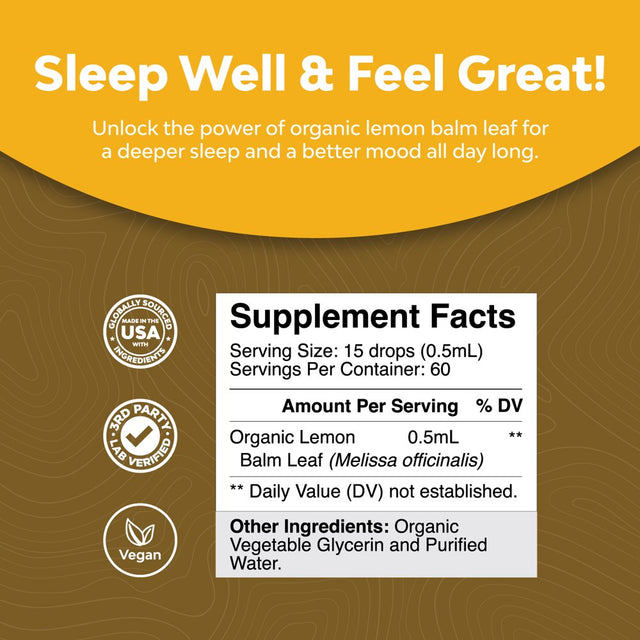 Lemon Balm Extract for Immune Support - Organic Lemon Balm Tincture for Mood Support and Digestive Health for Adults and Kids - Vegan Non-Gmo Lemon Balm Oil for Enhanced Relaxation and Concentration