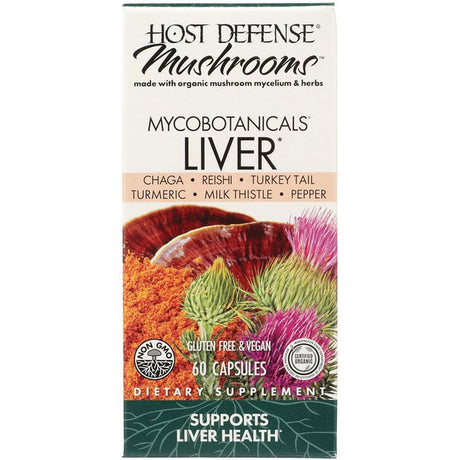 Host Defense, Mycobotanicals Liver Capsules, Supports Liver Health and Detoxification, Mushroom and Herb Supplement, 60 Capsules, Unflavored