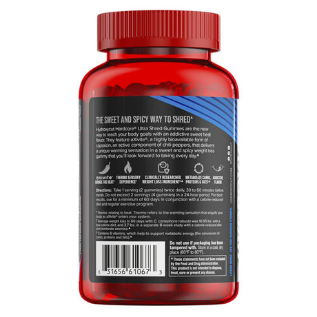 Hydroxycut Hardcore Ultra Shred Axivite Weight Loss Gummies, Thermogenic Supplement, Sweet Heat, 60 Ct