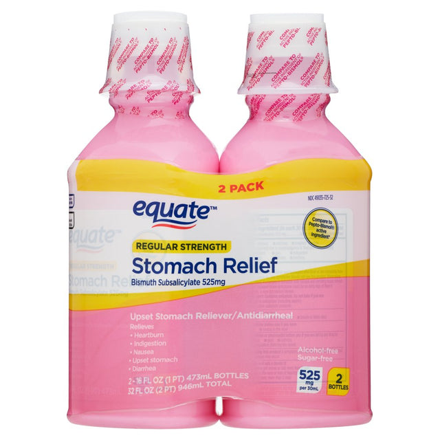 Equate Upset Stomach Relief Bismuth Liquid, Regular Strength, 16 Fl Oz, 2 Pack