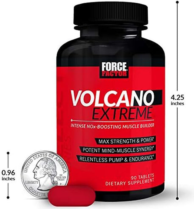 Force Factor Volcano Extreme Pre Workout Nitric Oxide Booster Supplement for Men with Creatine, L-Citrulline,And Huperzine a for Better Muscle Pumps, Strength, Focus, Workout Performance, 90 Tablets