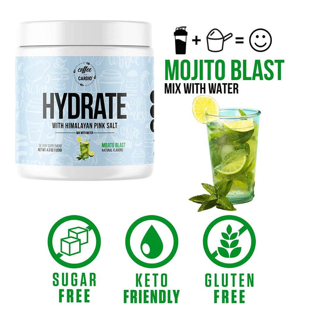 Hydrate Powder Mojito Blast Coffeeovercardio (30 Servings) - Hydration Supplement, Electrolyte Powder, Sugar Free, Keto Friendly, with Pink Himalayan Salt and Cocoganic Coconut Water