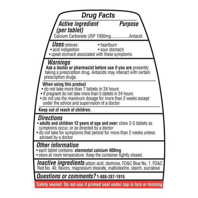 Equate Ultra-Strength Antacid Tablets, 1000 Mg, Assorted Berries, 160 Count