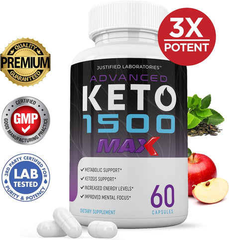 Advanced Keto 1500 Max 1200MG Pills Includes Apple Cider Vinegar Gobhb Exogenous Ketones Advanced Ketogenic Supplement Ketosis Support for Men Women 60 Capsules