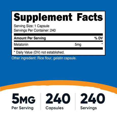 Nutricost Melatonin 5Mg, 240 Capsules - Non-Gmo, Gluten Free Supplement