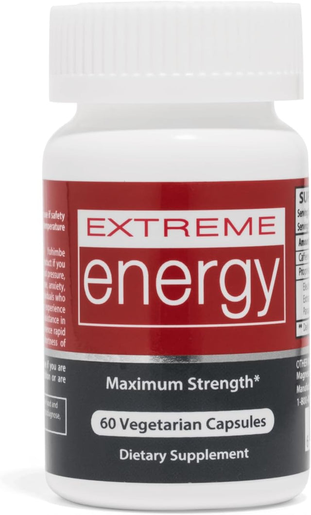 Extreme Energy - Maximum Strength Energy Pills for Fatigue, Motivation, Focus, Alertness - Natural Energy Supplements for Women & Men (60 Caps)