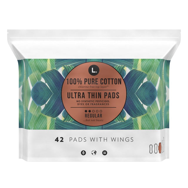 L. Ultra Thin Pads, Regular Absorbency, 42 Ct, 100% Pure Cotton Top Layer