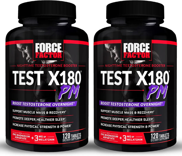 FORCE FACTOR Test X180 PM, 2-Pack, Testosterone Booster for Men, Overnight Testosterone Supplement to Build Muscle, Increase Strength, and Promote Deeper, Healthier Sleep and Recovery, 240 Tablets