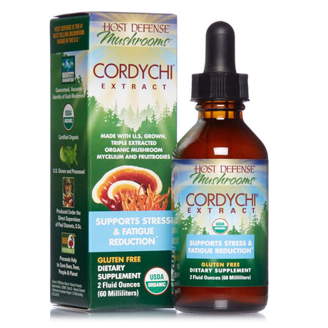 Host Defense, Cordychi Extract, Helps Reduce Stress and Fatigue, Mushroom Supplement with Cordyceps and Reishi, Plain, 2 Fl Oz