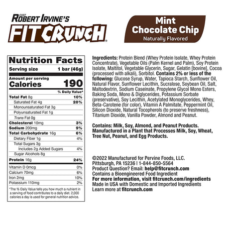FITCRUNCH Snack Size Protein Bars, Designed by Robert Irvine, 6-Layer Baked Bar, 3G of Sugar, Gluten Free & Soft Cake Core (9 Bars, Mint Chocolate Chip)