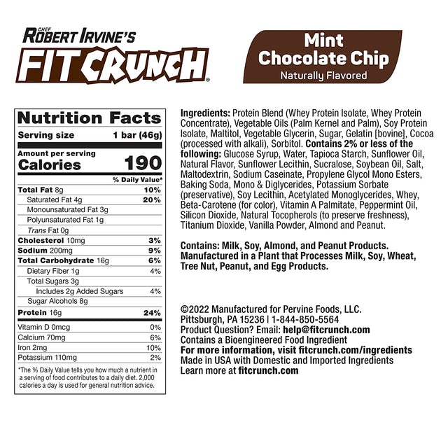 FITCRUNCH Snack Size Protein Bars, Designed by Robert Irvine, 6-Layer Baked Bar, 3G of Sugar, Gluten Free & Soft Cake Core (9 Bars, Mint Chocolate Chip)
