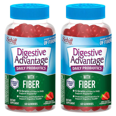 Digestive Advantage Daily Probiotic + Prebiotic Fiber, for Digestive & Immune Health, Strawberry Flavor - 60 Gummies (Pack of 2)
