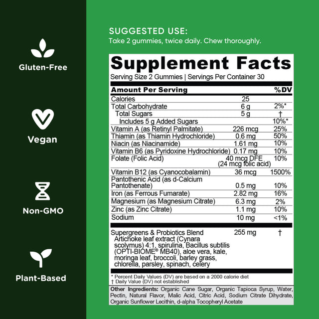 Goli Nutrition Supergreens Gummies, Fruit Blend Flavor Dietary Supplement, 60 Count