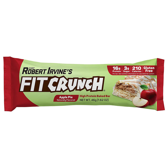 FITCRUNCH Snack Size Protein Bars, Designed by Robert Irvine, 6-Layer Baked Bar, 3G of Sugar, Gluten Free & Soft Cake Core (9 Bars, Apple Pie)