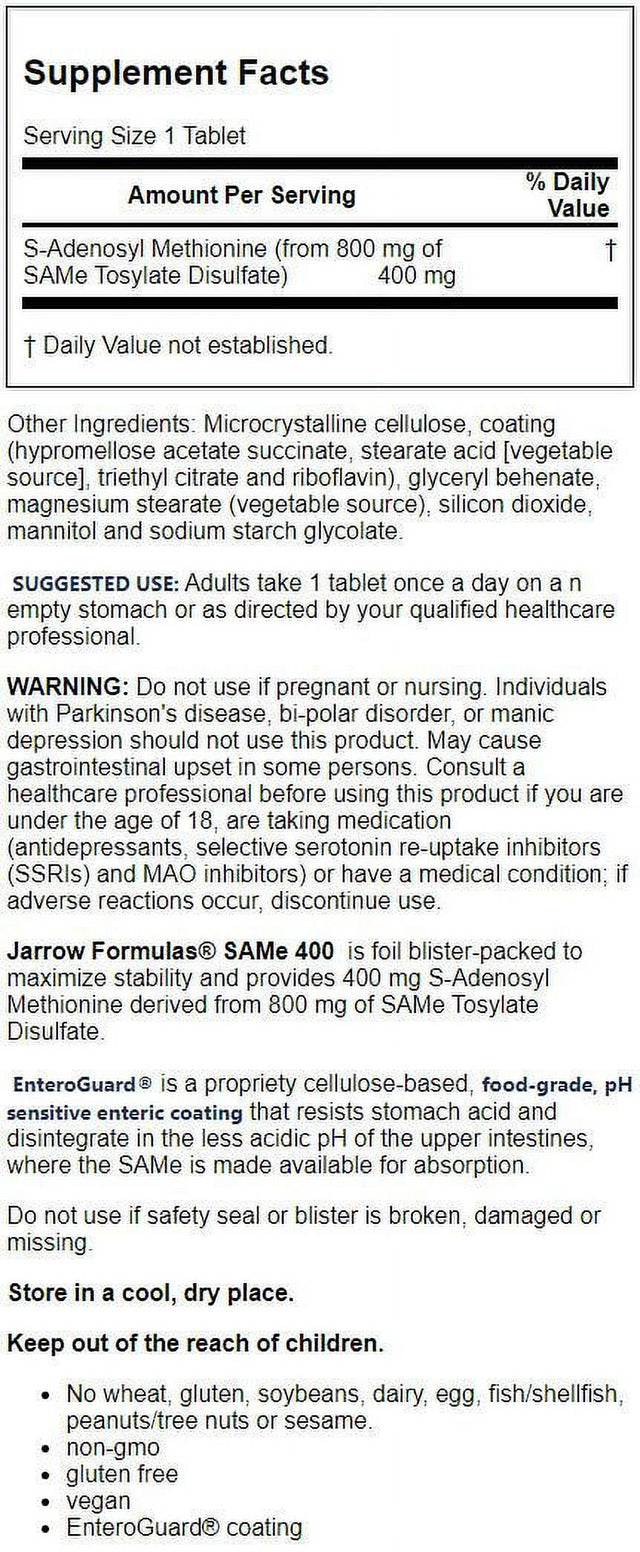 Jarrow Formulas Same 400, Extra Strength, 400 Mg, 30 Tablets