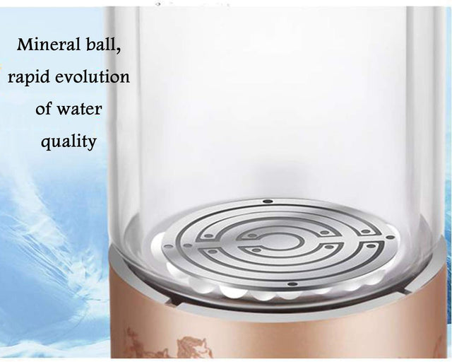 Portable 3 Minute Hydrogen-Rich Water Bottle Rechargeable High Concentration Hydrogen Generator Glass Bottle Anti-Aging Anti-Oxidation Alkaline Water Generator, 350Ml