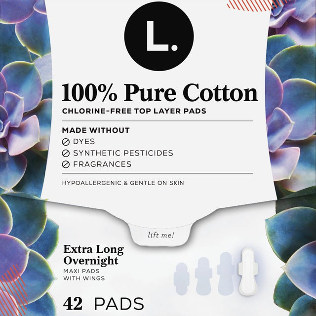 L. Chlorine Free Maxi Extra Long Overnight Pads with Wings, 20 Count