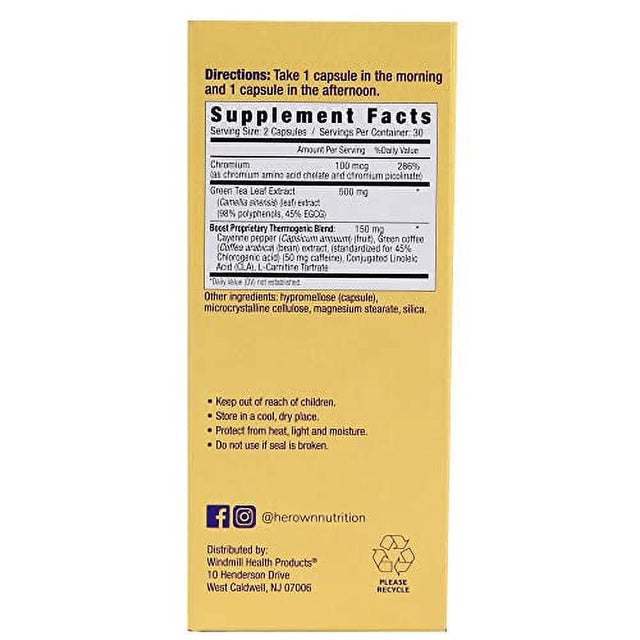 Her Own Boost, Helps Boost Energy, Supports Metabolism, Proprietary Thermogenic Blend, Green Tea Leaf Extract, Gluten and Soy Free, Vegan, 60 Capsules, 30 Servings, Small, Multi